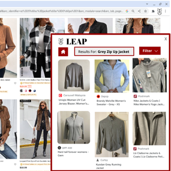 Design of the LEAP wed extention to shop for used clothing