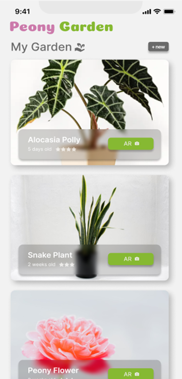 App design showing the view of your plants