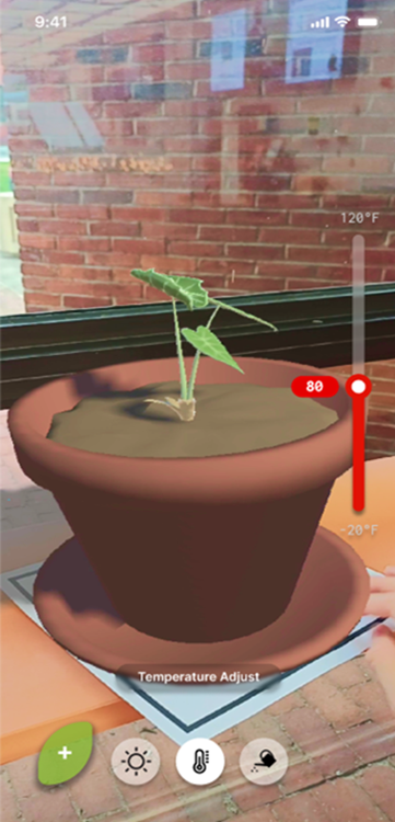 App design showing the AR simulation where you can adjust the environment.